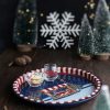 Yılbaşı Temalı Tart Desenli Yuvarlak Metal Tepsi – 31,5 cm