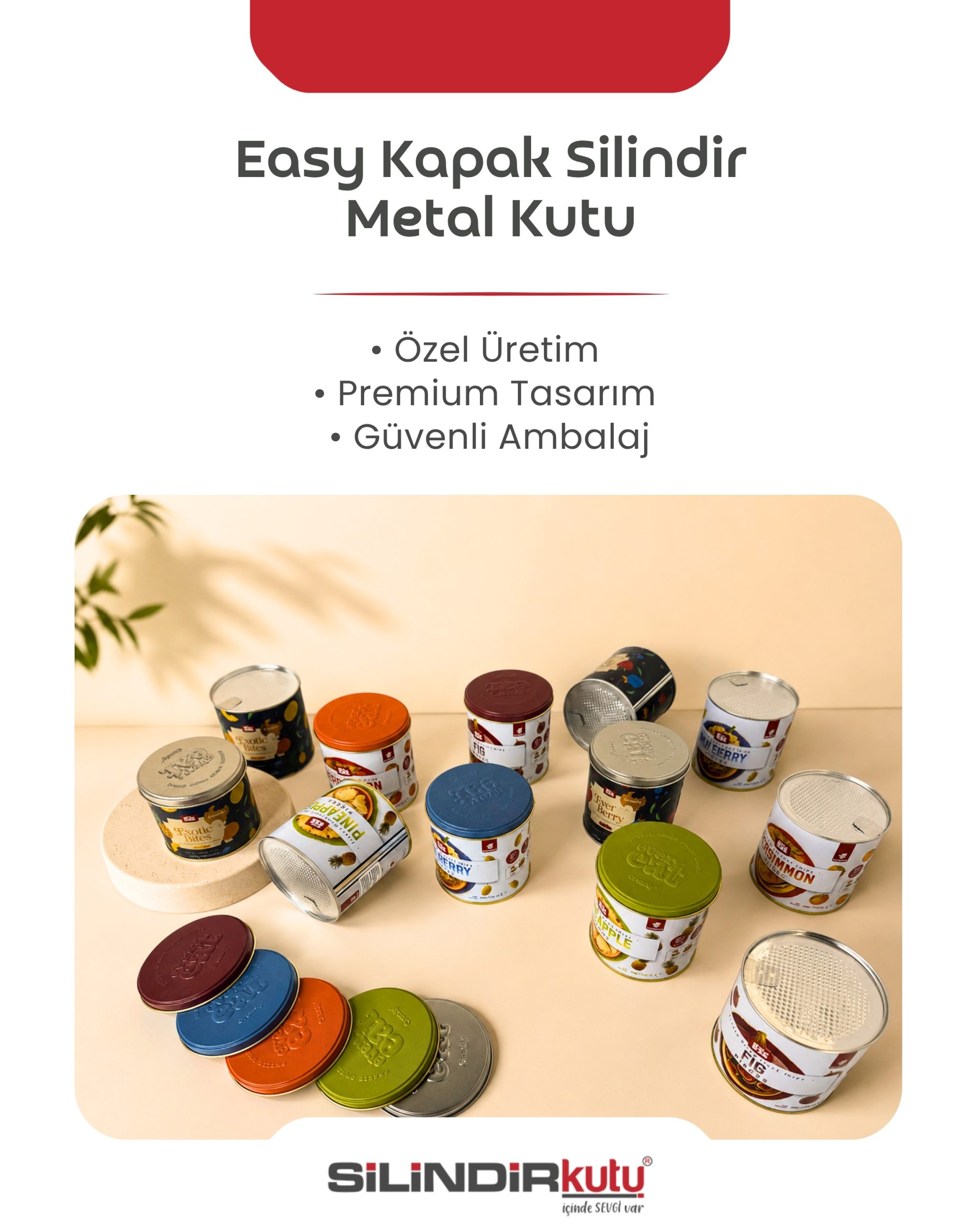 Easy Kapaklı Silindir Teneke Kutu